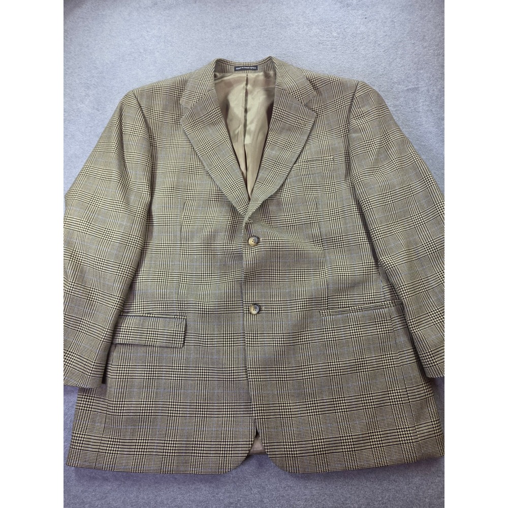 Fenzia Men's Glen Plaid 100% Wool Sport Coat Blazer Grey Prince of Wales 40 42